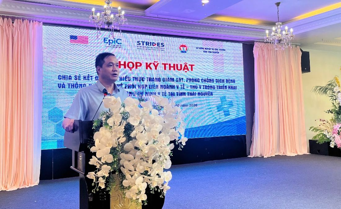 Ths Hoàng Anh, Giám đốc Trung tâm Kiểm soát bệnh tật Thái Nguyên phát biểu tại Cuộc họp kỹ thuật triển khai dự án
